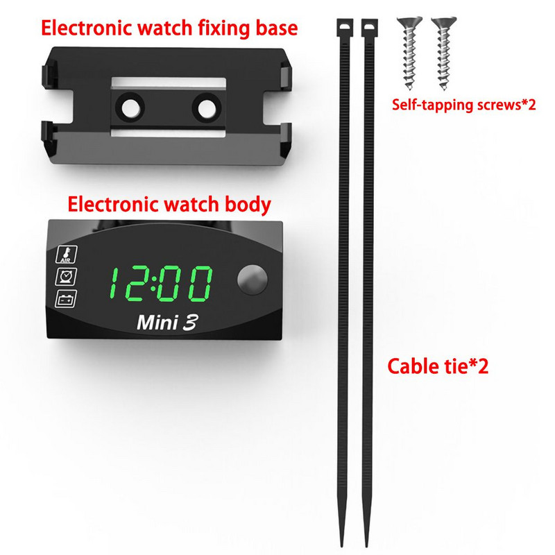 Ceas electronic universal pentru motociclete, termometru, voltmetru, trei în unu, IP67, impermeabil, rezistent la praf, cu LED, afișaj digital
