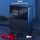 2 в 1 автомобилен стартер с двоен екран, цифров дисплей, преносима помпа за надуване, въздушен компресор, захранваща банка, аварийно захранване за кола