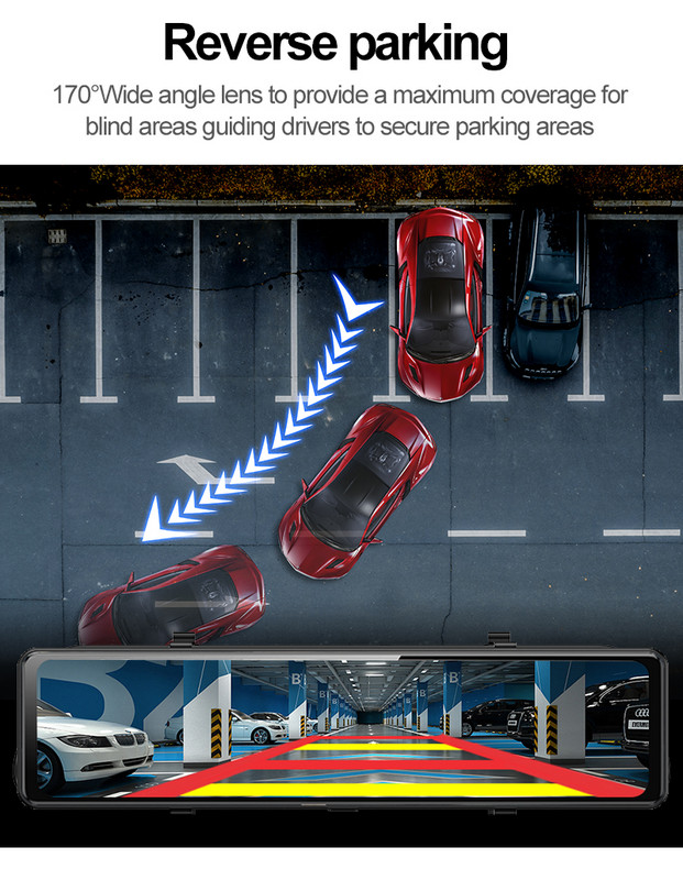 4K 3840*2160P 12 inch DVR Dash Cam WIFI GPS Sony IMX415 Oglindă retrovizoare 1080P Cameră auto Video Recorder Monitor parc