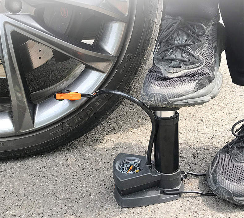 Pompă de bicicletă pentru mașină cu ecartament de 160PSI, aliaj de aluminiu, pedală de umflare, furtun extern, pompă de aer pentru anvelopă de bicicletă MTB pentru baschet