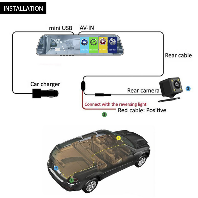 HGDO 5 colių vaizdo kameros veidrodinis įrašymo įrenginys 3 viename 1080p Avto Dvr jutiklinis ekranas galinio vaizdo kamera su parkavimo jutikliu, automobilio kameros vaizdo dėžute