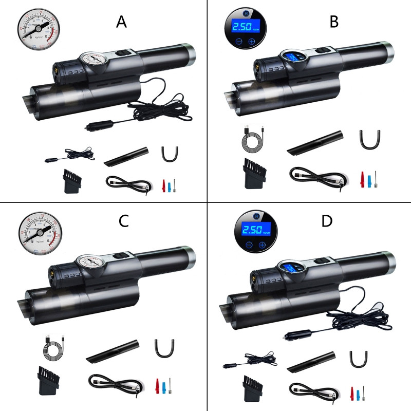 Aspirator 4-în-1 120W, umflator anvelope, manometru digital portabil pentru presiunea anvelopei, afișaj LCD, lumină cu LED, pompă pentru compresor de aer