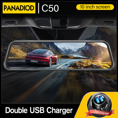 1080P dublu USB FHD 10 inchi cu ecran tactil oglinda retrovizoare pentru mașină pentru înregistrarea auto DVR Dash Cam cu lentile duale, vedere pe timp de noapte