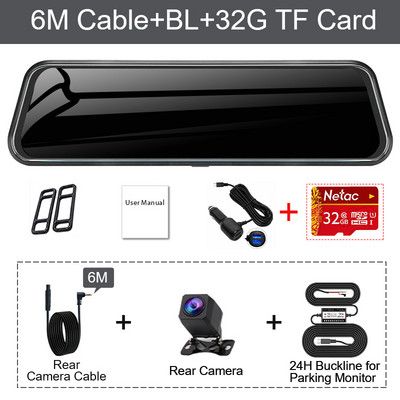 1080P двоен USB FHD 10-инчов сензорен екран, автомобилно огледало за обратно виждане за автоматично записващо устройство, автомобилен DVR Dash Cam, двоен обектив, нощно виждане