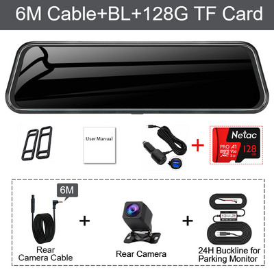 1080P двоен USB FHD 10-инчов сензорен екран, автомобилно огледало за обратно виждане за автоматично записващо устройство, автомобилен DVR Dash Cam, двоен обектив, нощно виждане