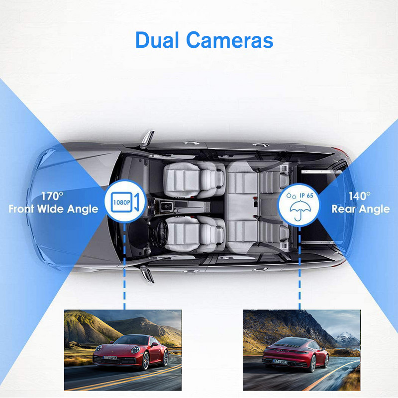 1080P двоен USB FHD 10-инчов сензорен екран, автомобилно огледало за обратно виждане за автоматично записващо устройство, автомобилен DVR Dash Cam, двоен обектив, нощно виждане