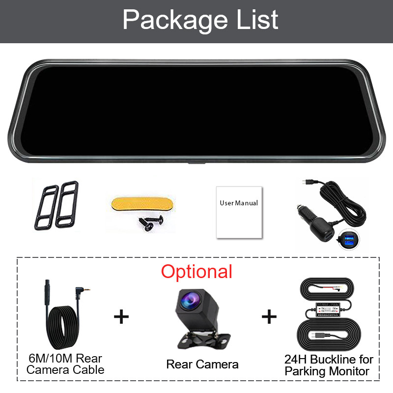 1080P двоен USB FHD 10-инчов сензорен екран, автомобилно огледало за обратно виждане за автоматично записващо устройство, автомобилен DVR Dash Cam, двоен обектив, нощно виждане