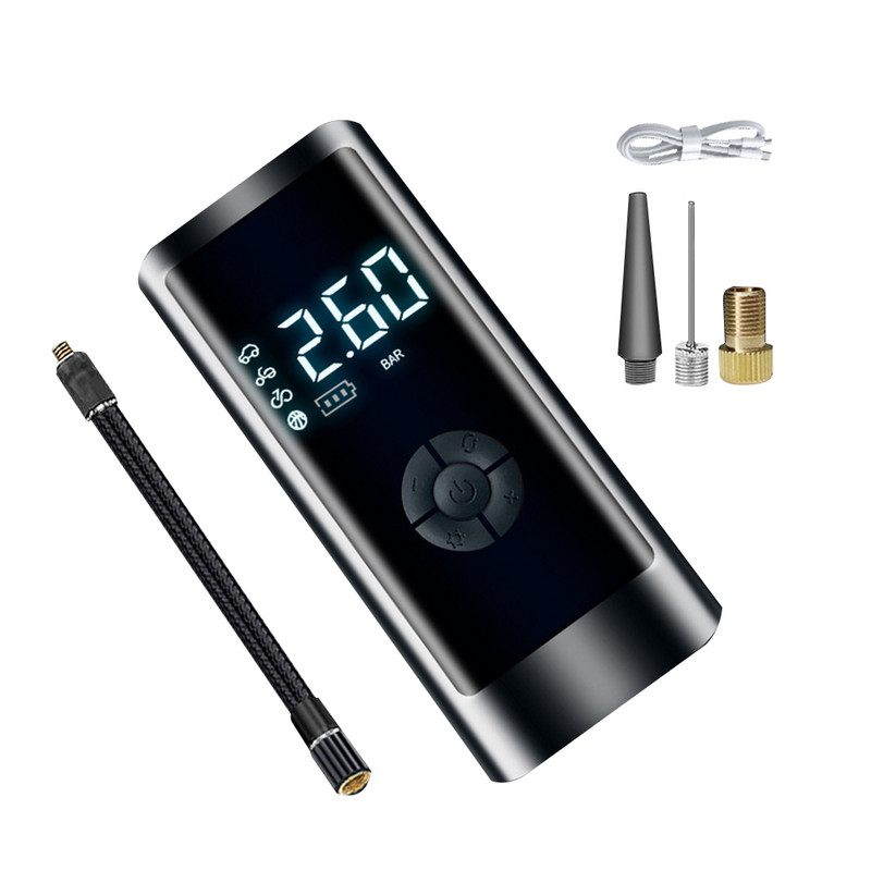 Pompă reîncărcabilă de umflare a aerului pentru anvelope de mașină 260PSI cu lampă LED pentru bile pentru anvelope pentru mașină, motocicletă, compresor de aer auto fără fir