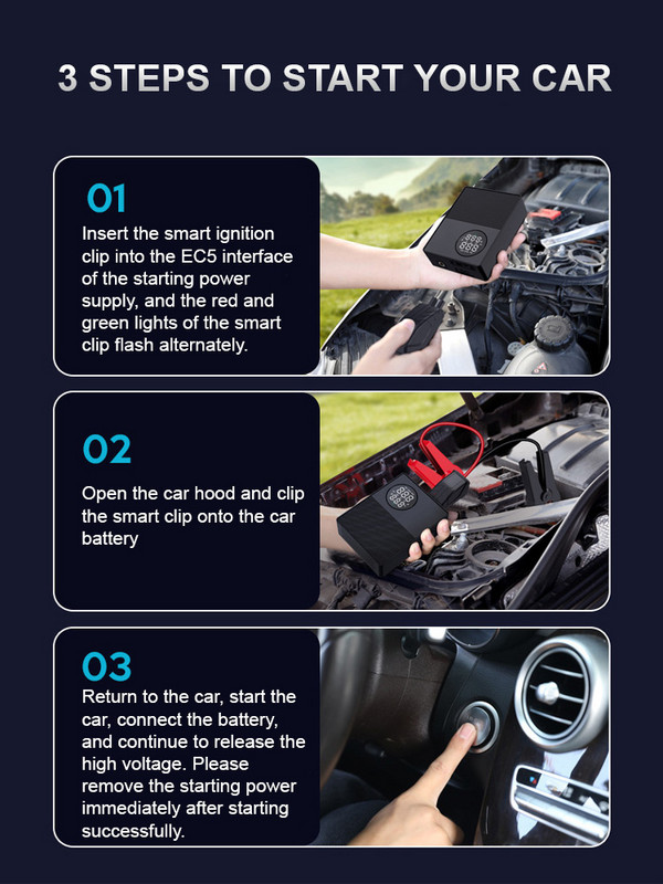 2 viename automobilio paleidiklis Power Bank nešiojamas oro kompresorius pripūtimo siurblys Power Station 1000A akumuliatoriaus paleidimo automatinis stiprintuvas