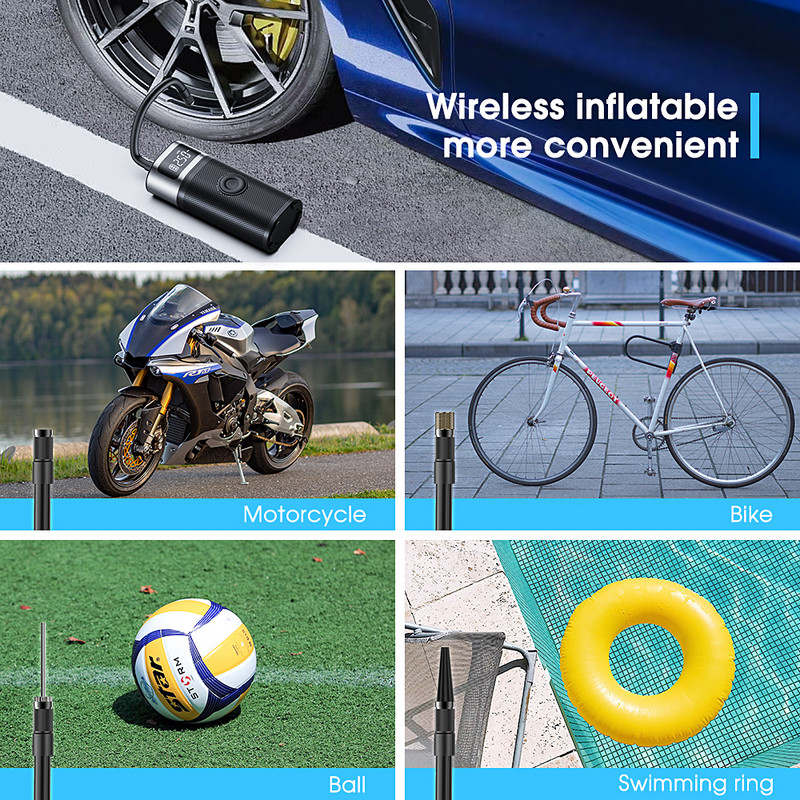 Безжична електрическа помпа за надуване Преносим въздушен компресор Аварийна помпа за помпане на гуми, приложима за мотоциклети и велосипеди