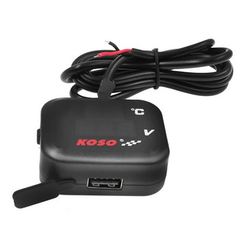 Koso μοτοσικλέτα θερμόμετρο αέρα μετρητή LED Voltmeter Voltage for Motorcycle 2 in 1 Λειτουργία Ένδειξη βολτόμετρου με USB