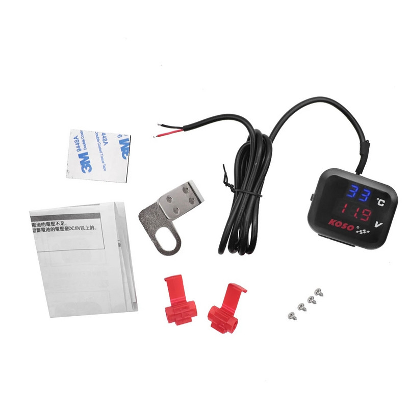 Koso, termometru de aer pentru motocicletă, indicator LED, voltmetru, tensiune pentru motocicletă, funcție 2 în 1, indicator de afișare a voltmetrului cu USB