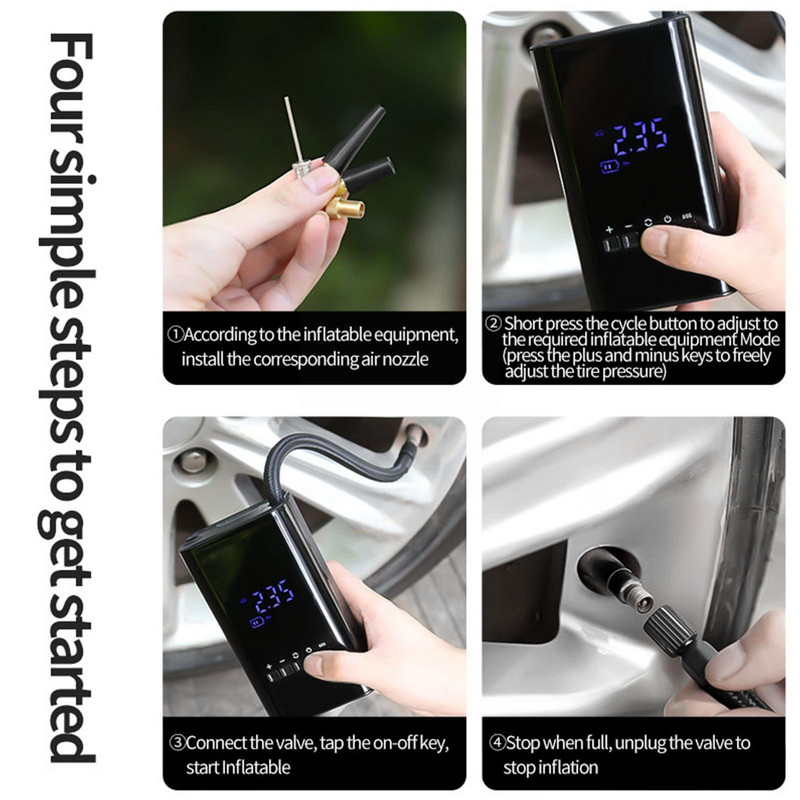 Pompă de aer electrică pentru mașină Mini portabilă fără fir Pompă gonflabilă pentru pneuri Pompă pentru compresor de aer pentru mașină Motocicletă Bicicletă Q6e2