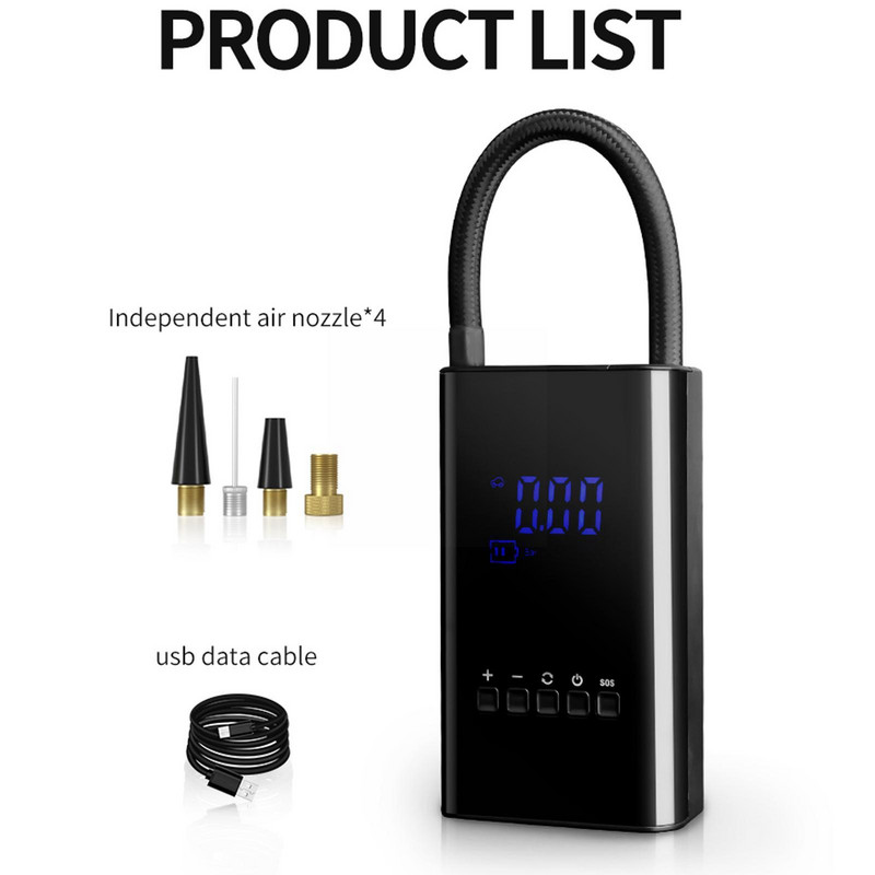 Pompă de aer electrică pentru mașină Mini portabilă fără fir Pompă gonflabilă pentru pneuri Pompă pentru compresor de aer pentru mașină Motocicletă Bicicletă Q6e2