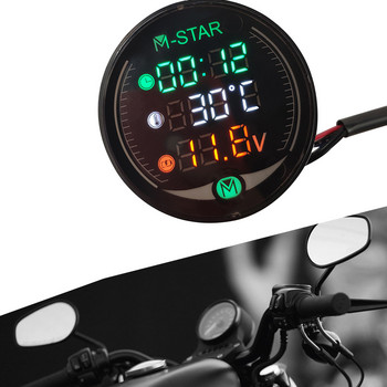 Βολτόμετρο μοτοσικλέτας Χρόνος θερμοκρασίας LED 3-σε-1 LED Ψηφιακός μετρητής τάσης για Kawasaki ZX6 ZX9R ZXR400 ZZR600 ZX10R ZX12R ZX6R