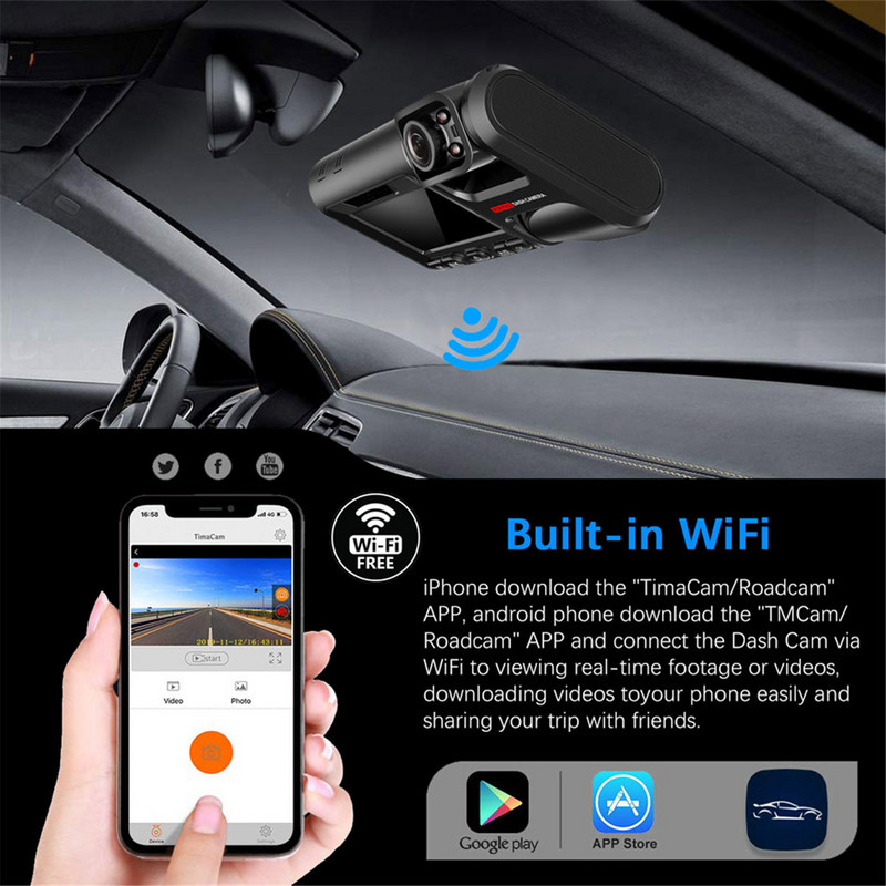 3-kanalni DVR za automobile 3 kamere 1080P kamera za automobil WiFi GPS ADAS Snimač za noćno gledanje Snimač za vožnju s dvije leće i stražnjim objektivom