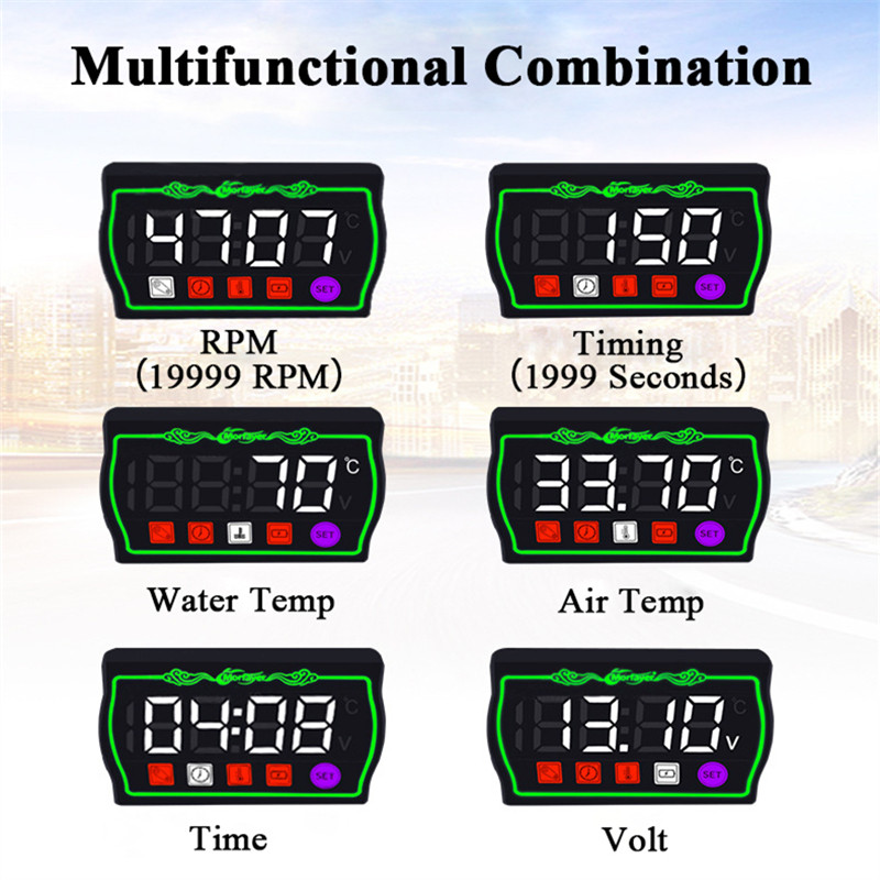 koso Motociclete RPM Timp temperatura apei Tensimetru Mini 5 în 1 LED Digital Display Quad metru