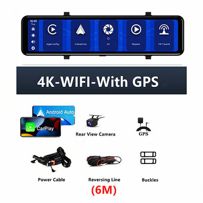 12-inčne kamere za automobil Dash Cam Carplay & Android Auto 4K 2160P Retrovizor Retrovizor Video snimanje WIFI Loop Record Telefon APLIKACIJA Auto DVR