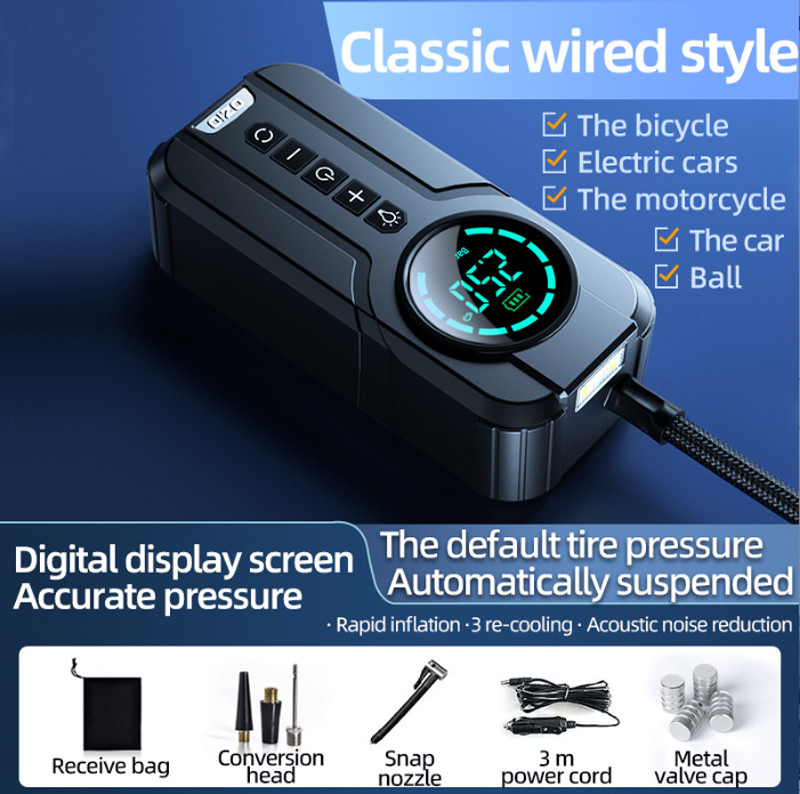 Pompă de umflare montată pe vehicul fără fir, portabil, tip mașină electrică, anvelopă pentru mașină, pompă de mare putere 12v