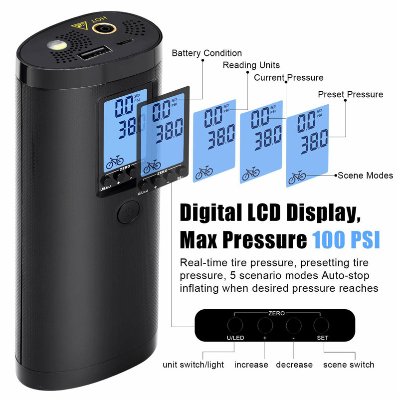 Gonflator electric pentru biciclete portabil 12V Compresor de aer pentru masina Pompa de aer pentru bicicleta Pompa pentru anvelope reincarcabila Anvelopa pentru masina Gonflabila