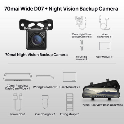 70mai D07 9.35 inch 1080P 130° cu unghi larg pentru mașină DVR stream media Dash Camera cu lentile duale Video Recorder Oglinda retrovizoare Cameră auto