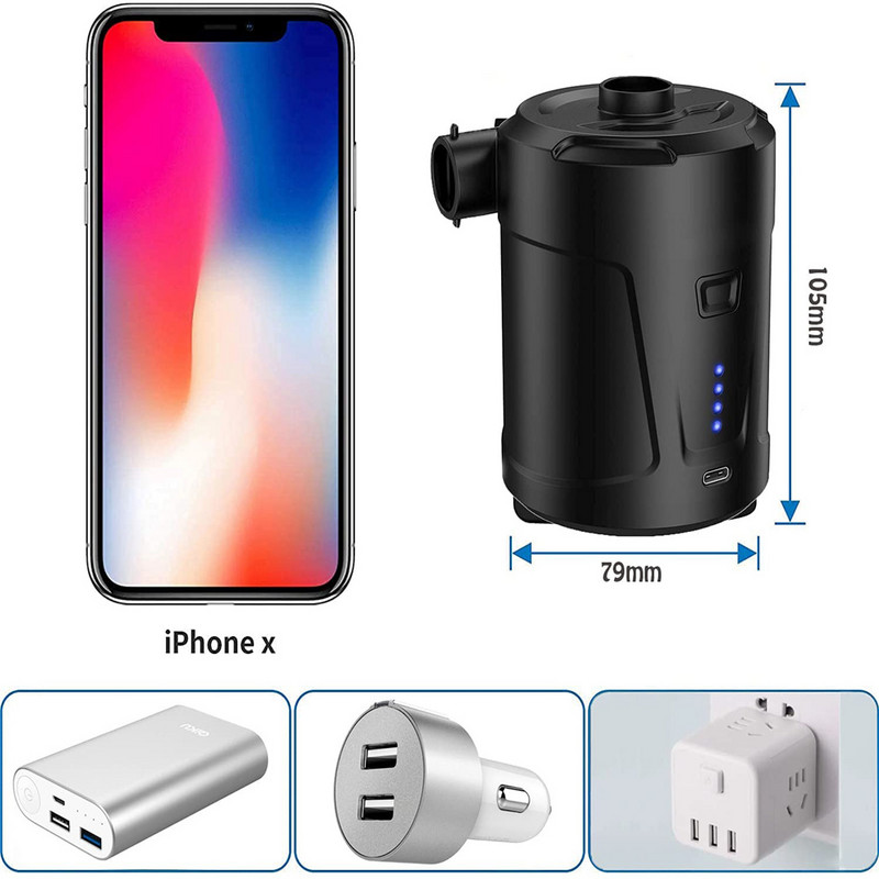 Pompă de aer electrică Pompă de aer portabilă fără fir Pompă de saltea gonflabilă Pompă de umflare pentru barca și ventilator Pompă de rezervor Pompă de vid USB tip C