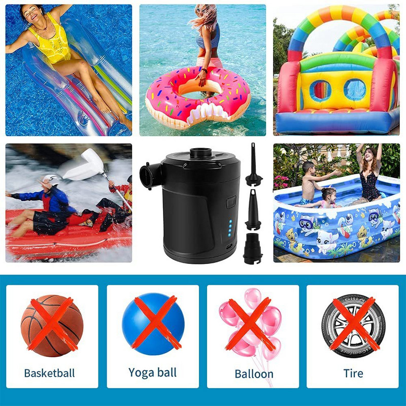 Pompă de aer electrică Pompă de aer portabilă fără fir Pompă de saltea gonflabilă Pompă de umflare pentru barca și ventilator Pompă de rezervor Pompă de vid USB tip C