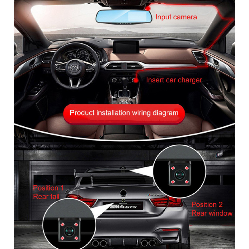 Ogledala u automobilu Snimač u vožnji Prednji i stražnji retrovizor s dvostrukim objektivom Kamera za petlju snimanja sa slikom unatrag E-Dog 188W