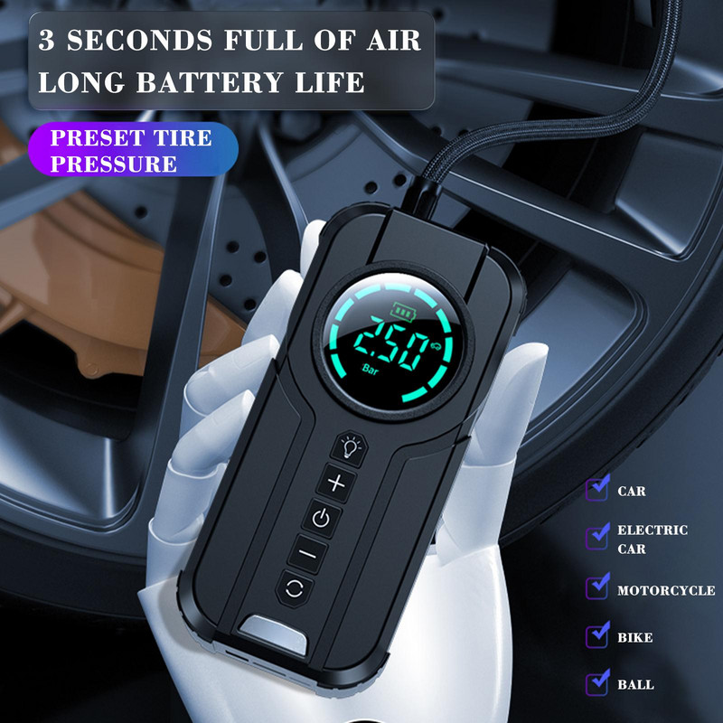 Compresor de aer auto Pompă electrică de aer cu dublă utilizare pentru iluminatul țigărilor Pompă gonflabilă portabilă fără fir pentru anvelope