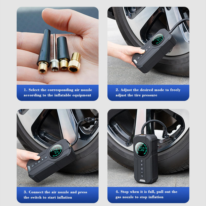 Compresor de aer auto Pompă electrică de aer cu dublă utilizare pentru iluminatul țigărilor Pompă gonflabilă portabilă fără fir pentru anvelope