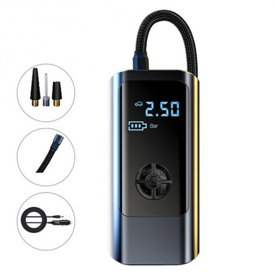 Pompă de aer portabilă pentru mașină, 120 psi, încărcare fără fir, afișaj LCD inteligent portabil, pompă de umflare iluminată pentru vehicule electrice