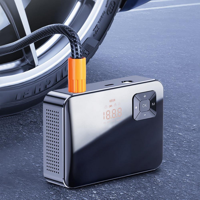 Pompă de aer portabilă pentru mașină, 120 psi, încărcare fără fir, afișaj LCD inteligent portabil, pompă de umflare iluminată pentru vehicule electrice