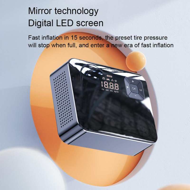 Pompă de aer portabilă pentru mașină, 120 psi, încărcare fără fir, afișaj LCD inteligent portabil, pompă de umflare iluminată pentru vehicule electrice