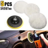 Set de 5 bucăți de tampon de lustruit pentru mașină, instrument pentru roată de lustruit pentru lână, 3/4/5/6/7 inci, kit de discuri de lustruit pentru găurit, pentru lustruit auto, vopsea auto, epilare cu ceară