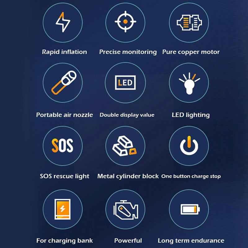 Pompă de aer electrică pentru mașină fără fir de 6000 mAh Pompă gonflabilă portabilă pentru anvelope pentru mașină Motocicletă Bile pentru bicicletă 12V P9Q5