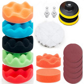 Disc de lustruit pentru mașină de 3 inch, 15 buc./set, șmirghel pentru lustruire cu ceară, burete de lână, tampon de lustruit pentru lustruit auto, adaptor de foraj, kit de lustruit