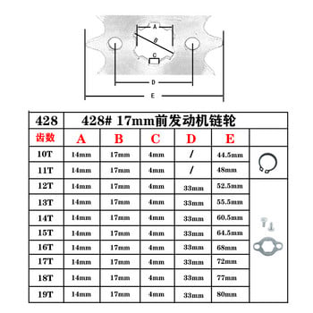 428# 17 мм верига на предното зъбно колело на двигателя за BBR Z50 CRF50 110 125 Аксесоари за мотоциклети Мотопед Скутер Dirt Pit Bike Мотокрос ATV