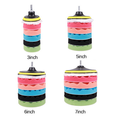 3/5/6/7 inch 7 buc/set tampon de lustruire cu burete pentru mașină Kit de tampon de lustruit abraziv de lustruit Adaptor de foraj Accesoriu pentru unelte compuse pentru depilare