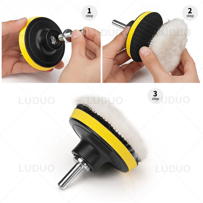 7 bucăți tampon de lustruit pentru mașină 3/4/5/6/7 inch set de perne de spumă pentru lustruire cu burete pentru lustruit mașină, adaptor de foraj, instrumente de curățare