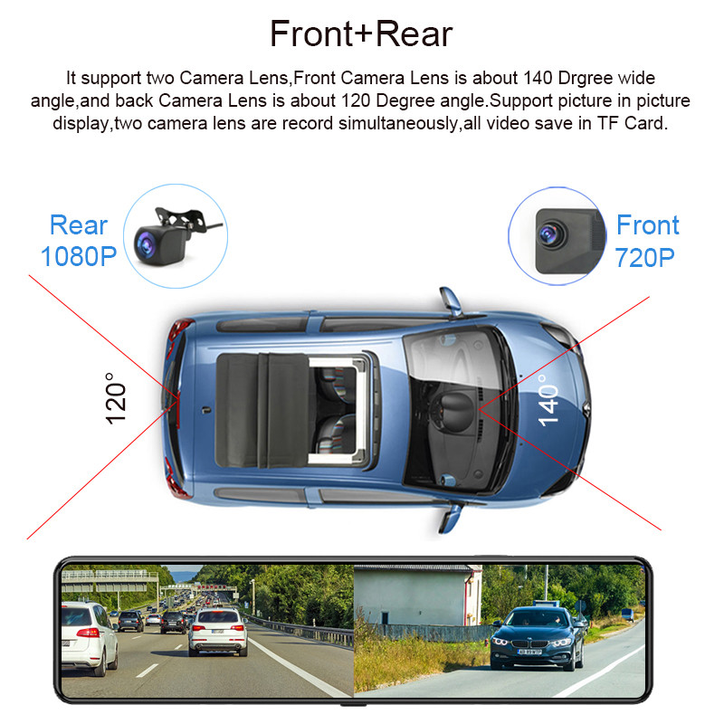 Oglindă retrovizoare Android 8.1 de 11 inchi DVR pentru mașină cu ecran triplu 4G WiFi Cameră de bord 2GB+32GB Navigație GPS Înregistrare video 1080P