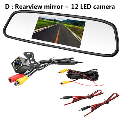 Monitor cu oglindă auto de 4,3 inci Sistem de parcare automată cu viziune nocturnă rezistentă la apă CCD Backup vedere spate rotundă Accesorii pentru cameră Negru