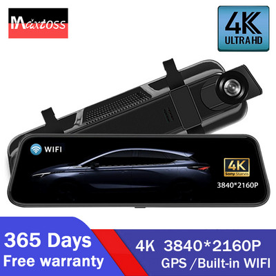 10 hüvelykes 4K GPS WIFI autós DVR tükör, műszerfal kamera, kétlencsés műszerkamera IPS képernyő, autós kamera meghajtó rögzítő Stream visszapillantó tükör