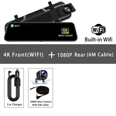 10-инчов 4K GPS WIFI Car Dvr Огледало Dash Cam Dual Lens Dashcam IPS Screen Car Camera Drive Recorder Stream RearView Mirror