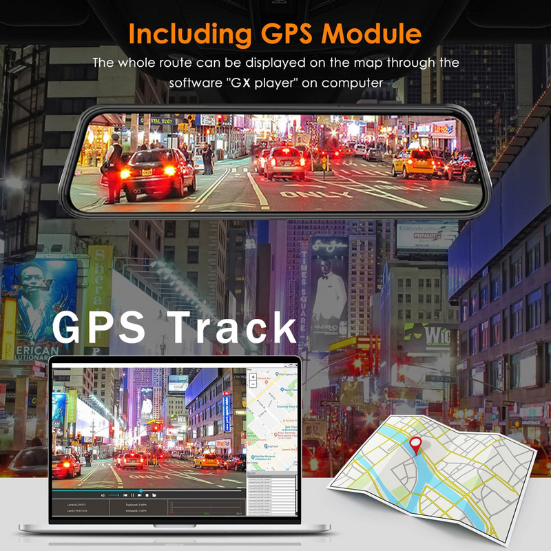 10-инчов 4K GPS WIFI Car Dvr Огледало Dash Cam Dual Lens Dashcam IPS Screen Car Camera Drive Recorder Stream RearView Mirror