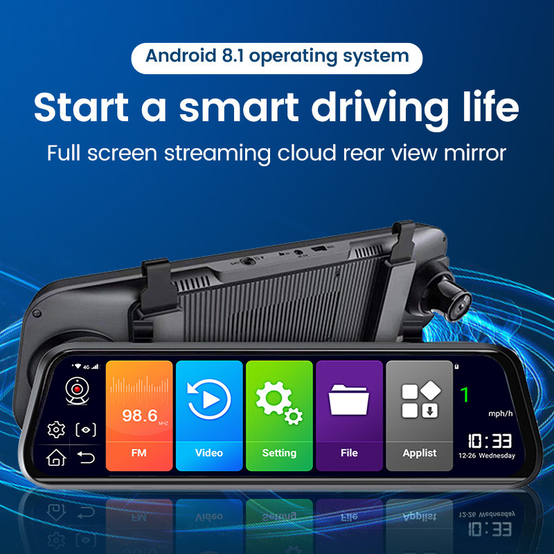 10 inchi 4G Android 8.1 Video oglindă auto Navigație GPS încorporată Card TF Vedere față și spate cu înregistrator de monitorizare de 24 de ore