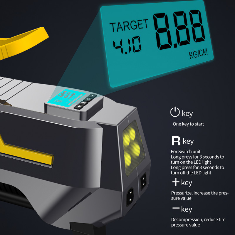 Pompă de umflare a aerului pentru mașină Compresor de aer portabil 150Psi Putere dublă Acasă AC110-240V/DC 12V Umflator digital pentru anvelope pentru bile cu motor auto