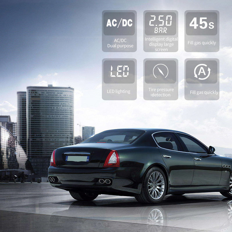 Pompă de umflare a aerului pentru mașină Compresor de aer portabil 150Psi Putere dublă Acasă AC110-240V/DC 12V Umflator digital pentru anvelope pentru bile cu motor auto