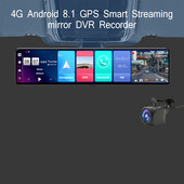 cutie neagră pentru mașină Android 8.1 Oglindă retrovizoare pentru mașină de 12 inci Lentile duble FHD 1080P Camera recorder 4G Dash Cam Wifi Navigator GPS 2GB+32G