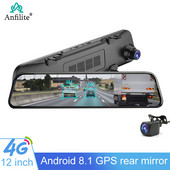 12 hüvelykes visszapillantó tükör videórögzítő Android 8.1 GPS-navigátor kétlencsés műszerfali kamera 2GB+32GB 4G ADAS távirányító