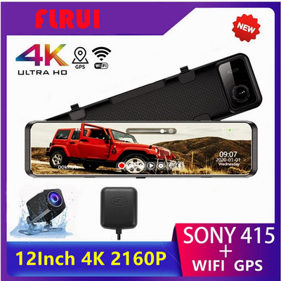 12-инчов DVR за кола 4K 3840*2160P Dash Cam Sony IMX415 Огледало за обратно виждане GPS камера 1080P Камера за кола Видеорекордер Монитор за паркиране